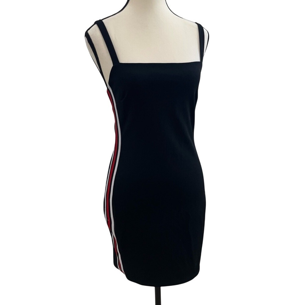 Blue Blush Bodycon Mini Dress Women Medium Black Good Side Stripe Athleisure
